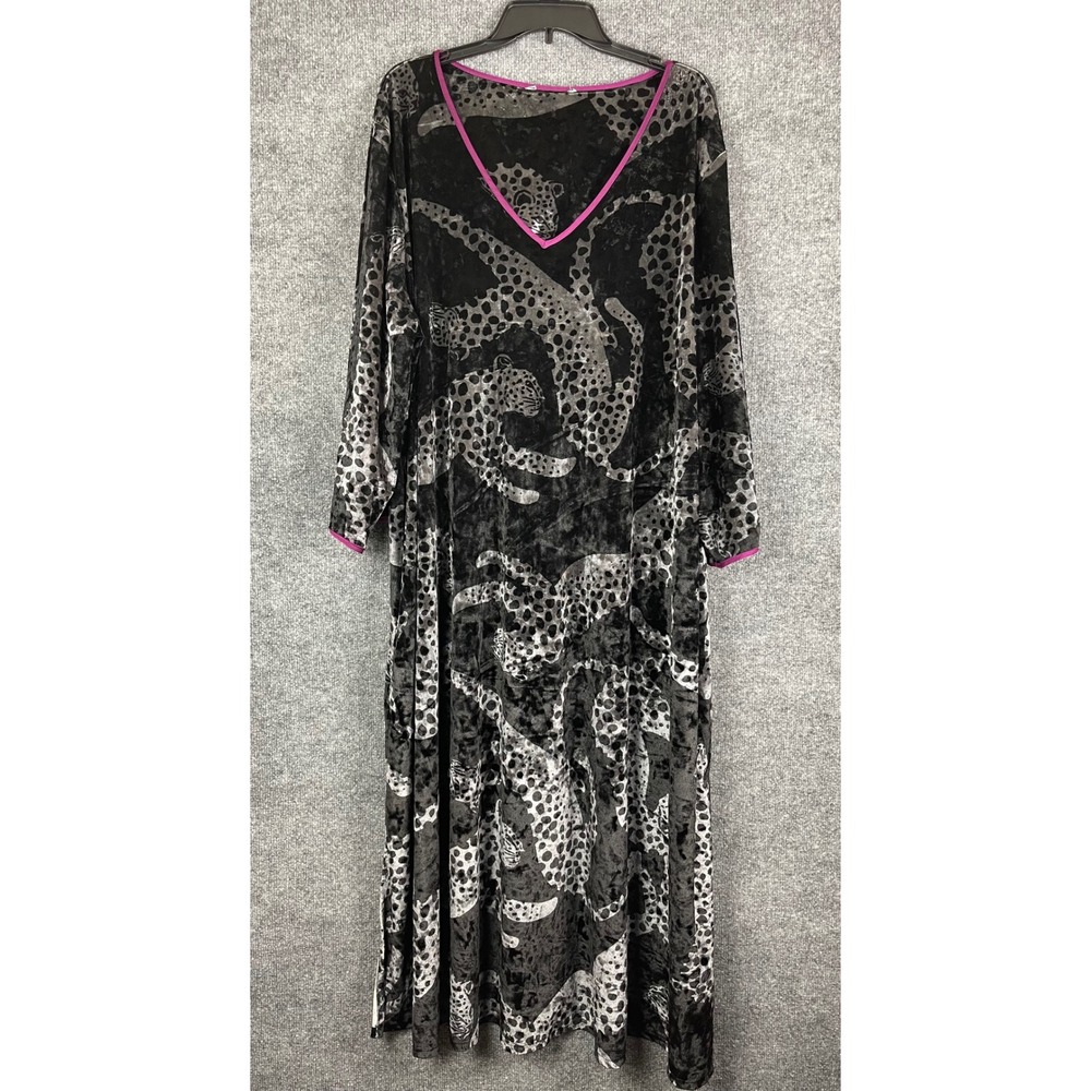 Leopard Print Maxi Dress Women XL Black Gray Excellent Velvet Slit